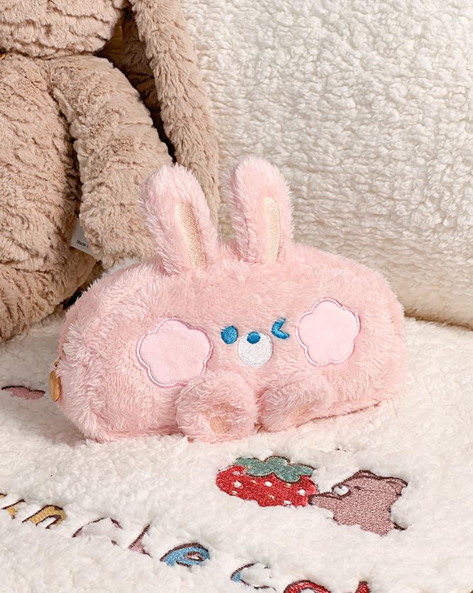 UNMULFC Cute Cosmetic Bag Travel Makeup Pink Bunny Large Kawaii Pencil Case Pouch Bag Organizer Aesthetic Box Home Airport Airline (pink bunny)