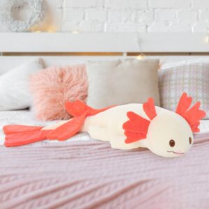 Karister Axolotl Stuffed Animals Long Body Throw Pillow, Giant Breathable Salamander Plush Bolster Body Pillow, Christmas Birthday Valentin's Day Gift for Sider Sleeper Kids Girls Boys Adults