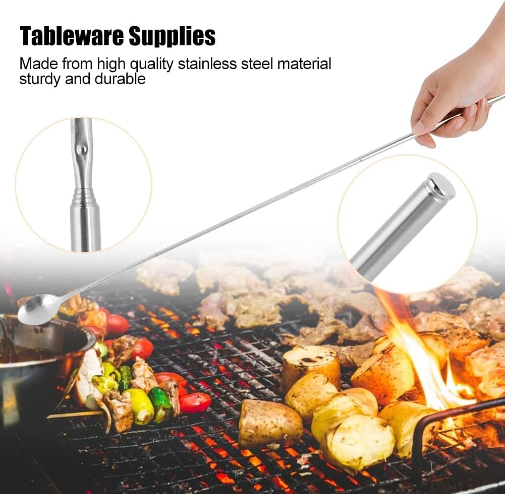 Spoon, telescopic spoon, telescopic spoon, stainless steel telescopic barbecue tableware supplies