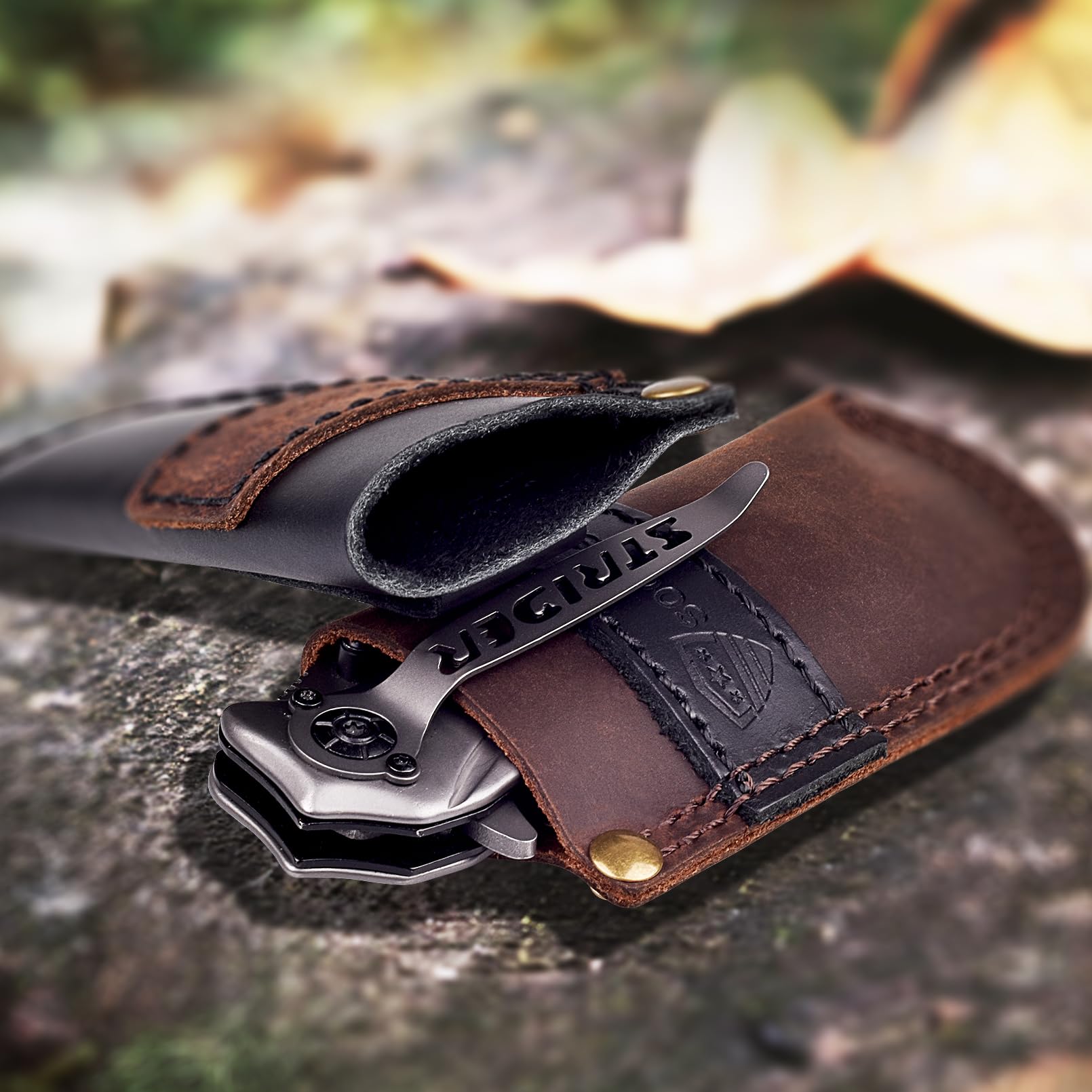 SOGCASE Leather Knife Sheath Belt Series - Durable, Well Made, Nice Leather, Easy and Quick Access to the Knife, Suitable for Most Folding Knives, Darkbrown