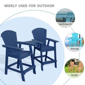 VSMKSJ Outdoor HDPE Adirondack Bar Stools, Tall Adirondack Chairs Set of 2, Navy Blue