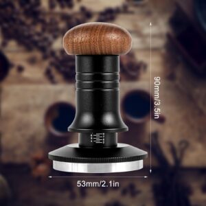 53mm Coffee Tamper, Espresso Tamper with Calibrated Spring Loaded, Constant 30lb Tamper Tool, Depth Adjustable, Stainless Steel Base Aluminum Handle and Walnut top Cover, Thread