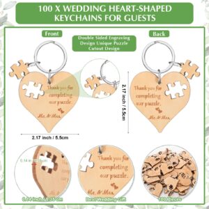 Seeloowy 50 Sets Wedding Souvenir for Guests Includes Wood Heart Puzzle Keychain Cards and Gift Bags Rustic Wedding Favors for Guests