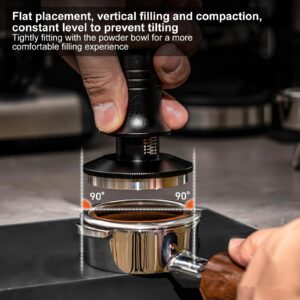 53mm Coffee Tamper, Espresso Tamper with Calibrated Spring Loaded, Constant 30lb Tamper Tool, Depth Adjustable, Stainless Steel Base Aluminum Handle and Walnut top Cover, Thread