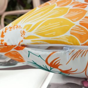 Pyonic Decorative Outdoor Pillows Set of 2 Waterproof Flowers Patio Pillow Covers-Orange