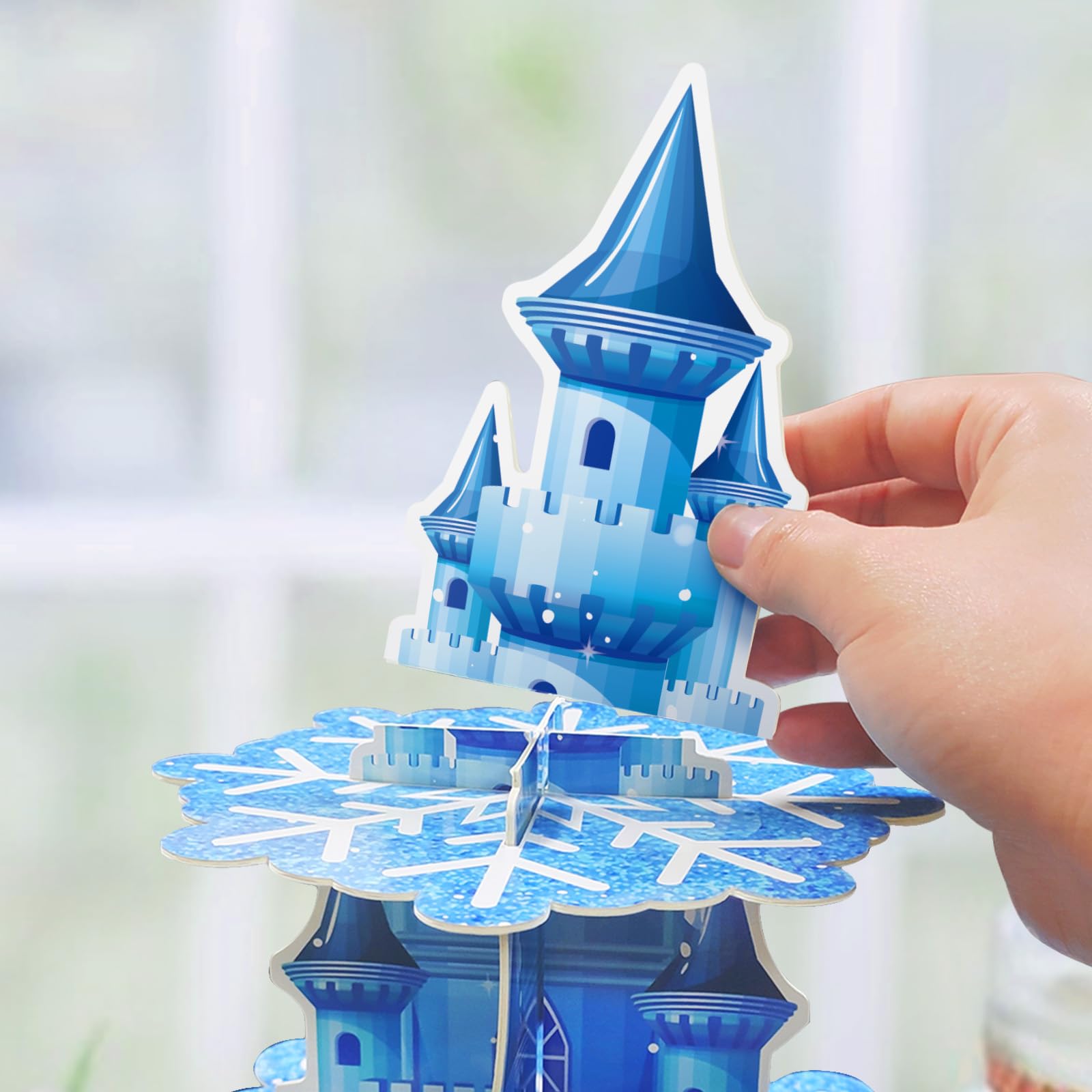 DALIAGRA 3 Tier Frozen Cupcake Stand Frozen Centerpieces Birthday Party Supplies Winter Wonder Princess Baby Shower Cake Table Decoration Snowflake Party Cupcake Holder for Girl Kids Party Favor