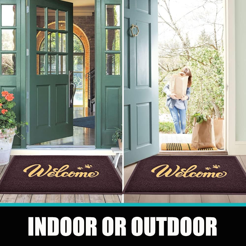 T.HENV Welcome Mat Outdoor, 30x17.5 Waterproof All-Season Front Door Mat Outside Entrance, All-Weather Quick Drying, Low Profile Doormat Indoor, Patio Porch Entryway Mat, Brown-Gold