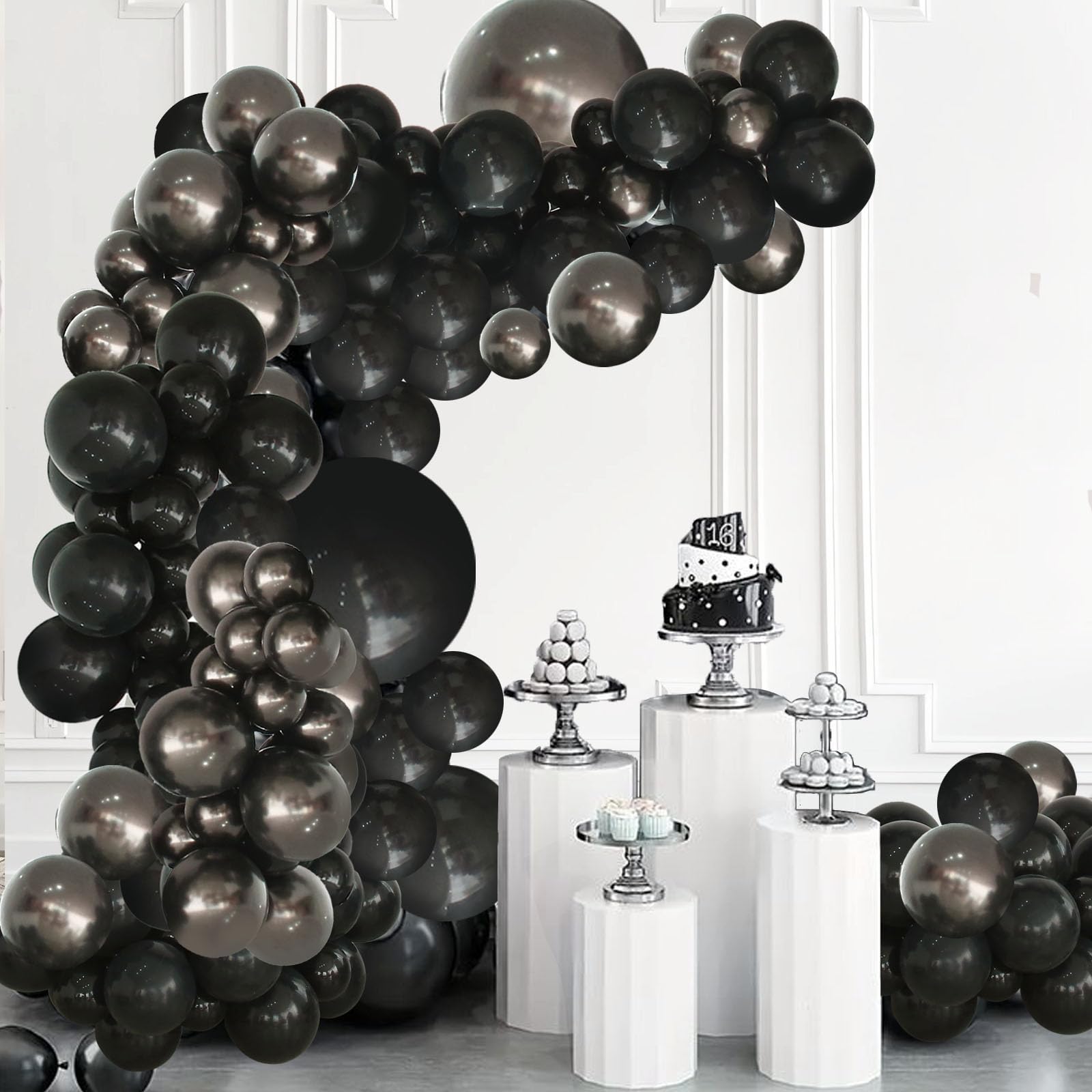 INFLORAL Birthday Party Black and Dark Grey Balloon Arch Kit Latex Balloon Garland Kit for Wedding Engagements Fathers Day Graduation Baby Shower Anniversary Party Decoration