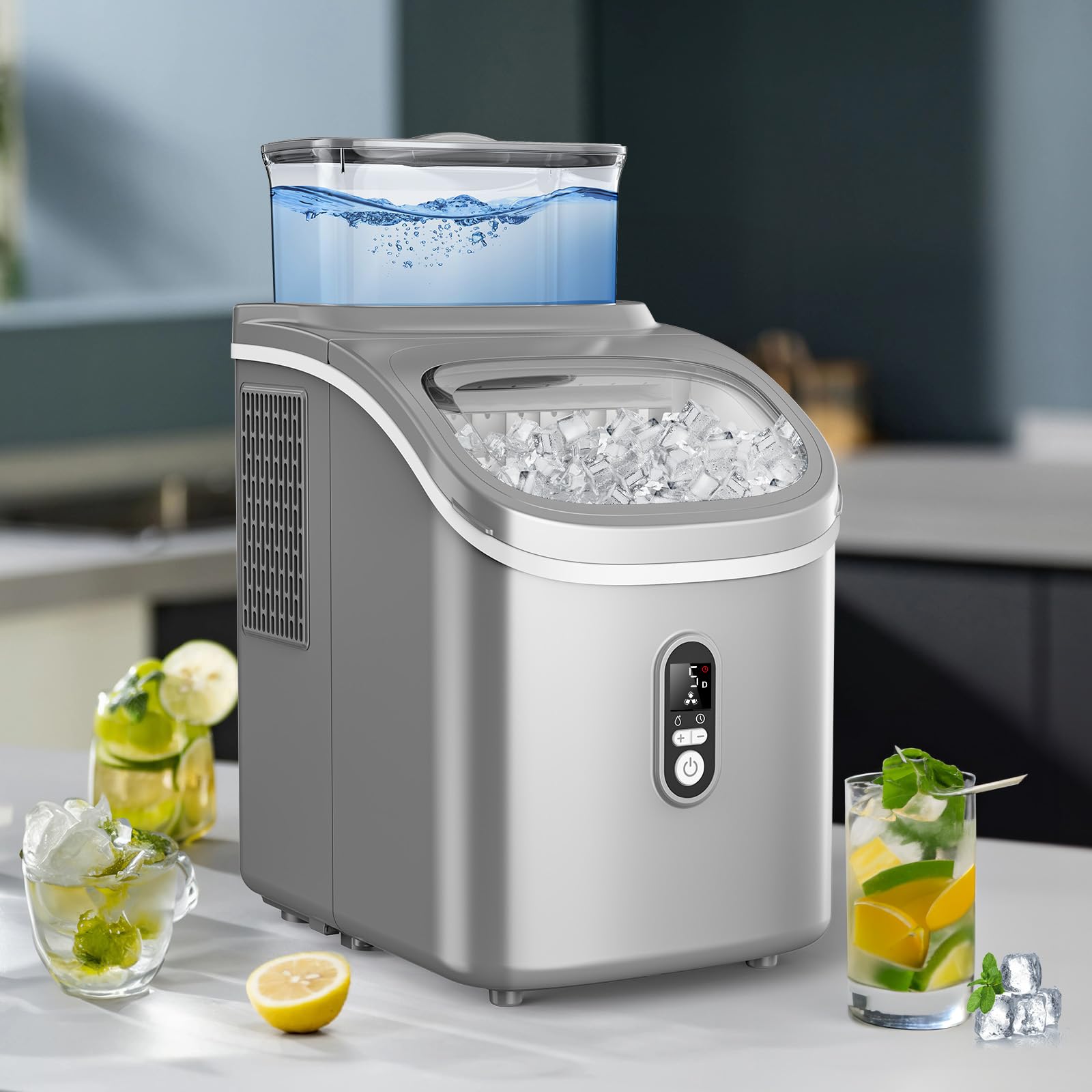 COWSAR Countertop Ice Maker, 30LBS/24H Portable Ice Machine with Top External Water Tank, Self-Cleaning Function, 16 Pcs Ice Cube/13 Mins, Ice Scoop and Basket Perfect for Home, Party, Office, Gray