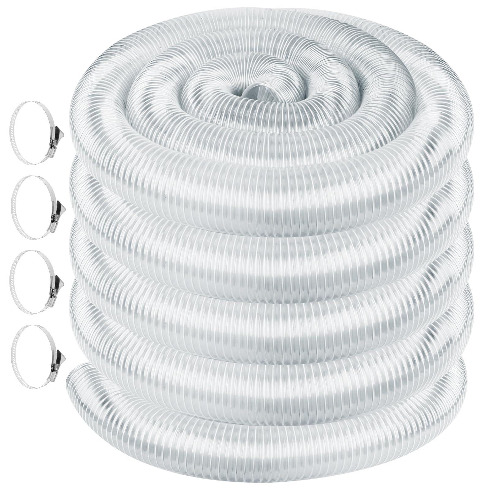 AISIMEE Heavy PVC 4" x 50' Dust Collection Hose,Flexible Clear Debris and Fume Collection Hose with Stainless Steel Hose Clamps for Dust Collectors with 4" Ports, Ideal for Shop Vacuums