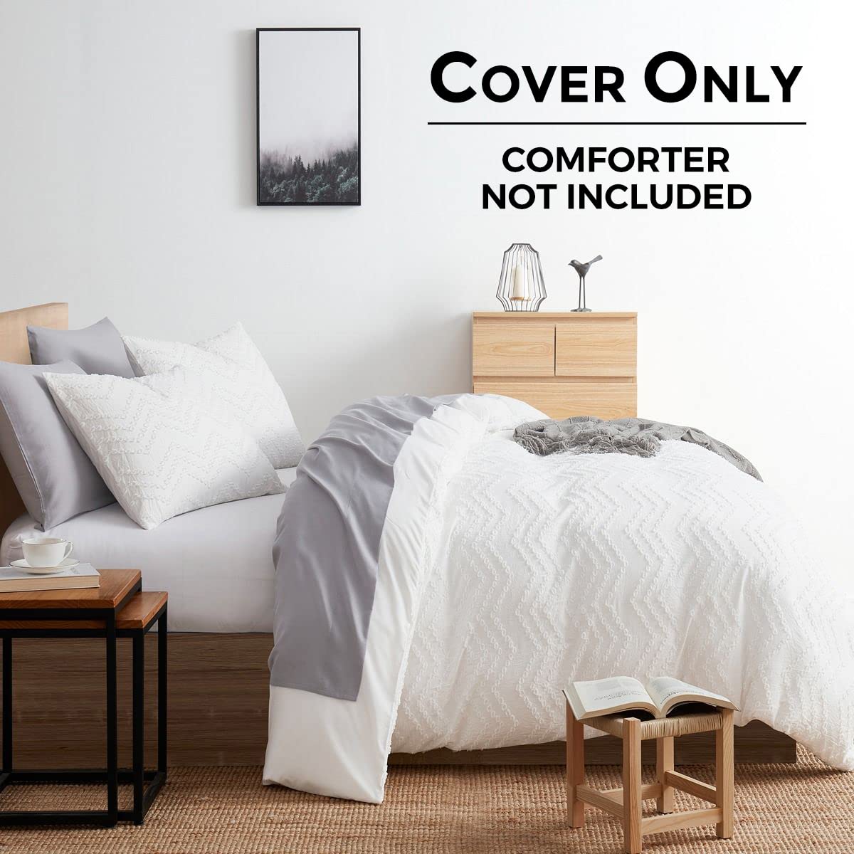 White Duvet Cover Queen Size - Boho Bedding Queen Duvet Cover Set, 3 Piece Tufted Double Brushed Boho Duvet Cover with Zipper Closure, 1 Queen Size Duvet Cover 90x90 Inches and 2 Pillow Shams