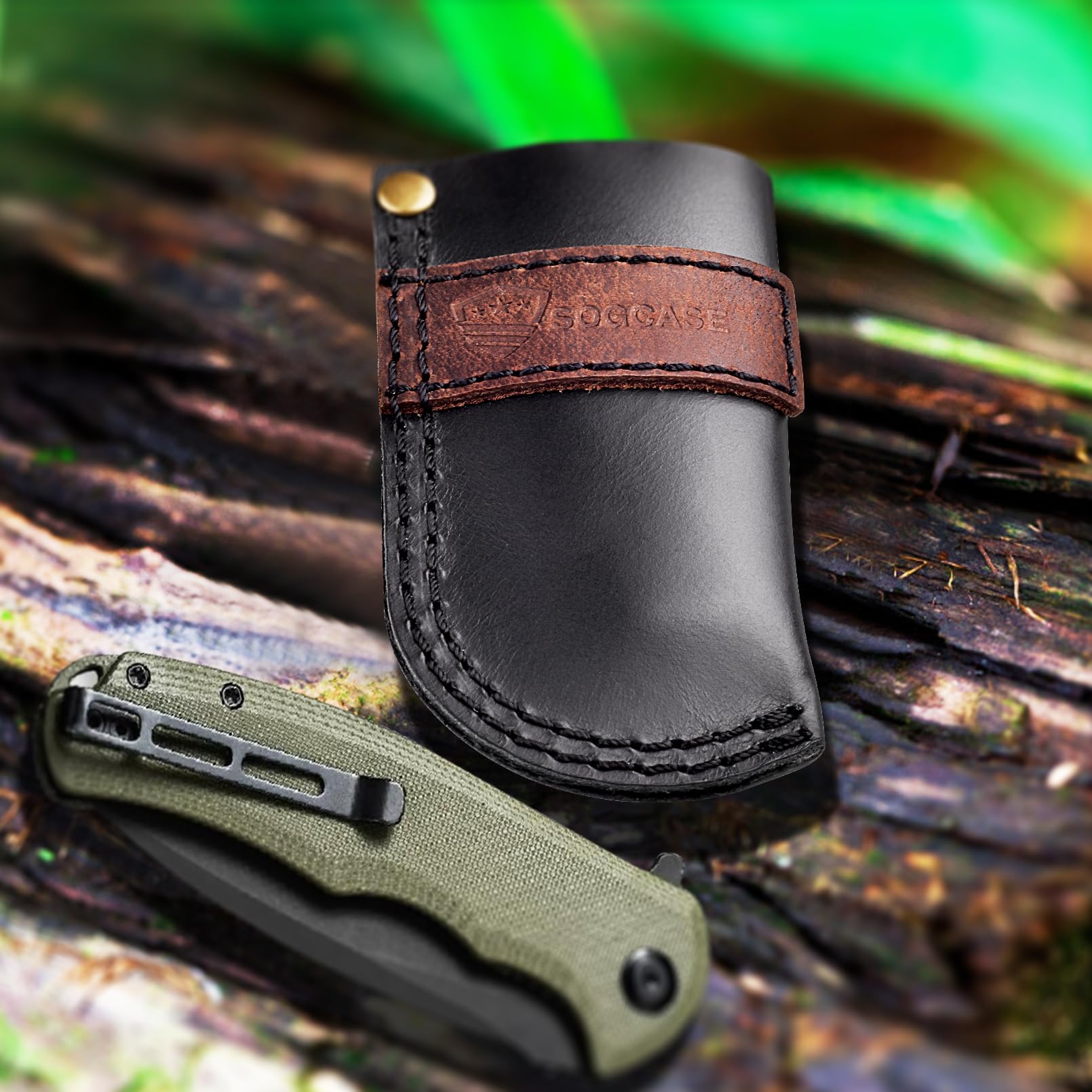 SOGCASE Leather Knife Sheath Belt Series - Durable, Well Made, Nice Leather, Easy and Quick Access to the Knife, Suitable for Most Folding Knives, Darkbrown