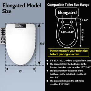 WLJBIDET Elongated Bidet Toilet Seat,Electronic Heated Smart Toilet Seat with Unlimited Heated Water and Warm Air Dryer,Adjustable Temperature,Self-Cleaning Stainless Steel Nozzle,Side Panel Control