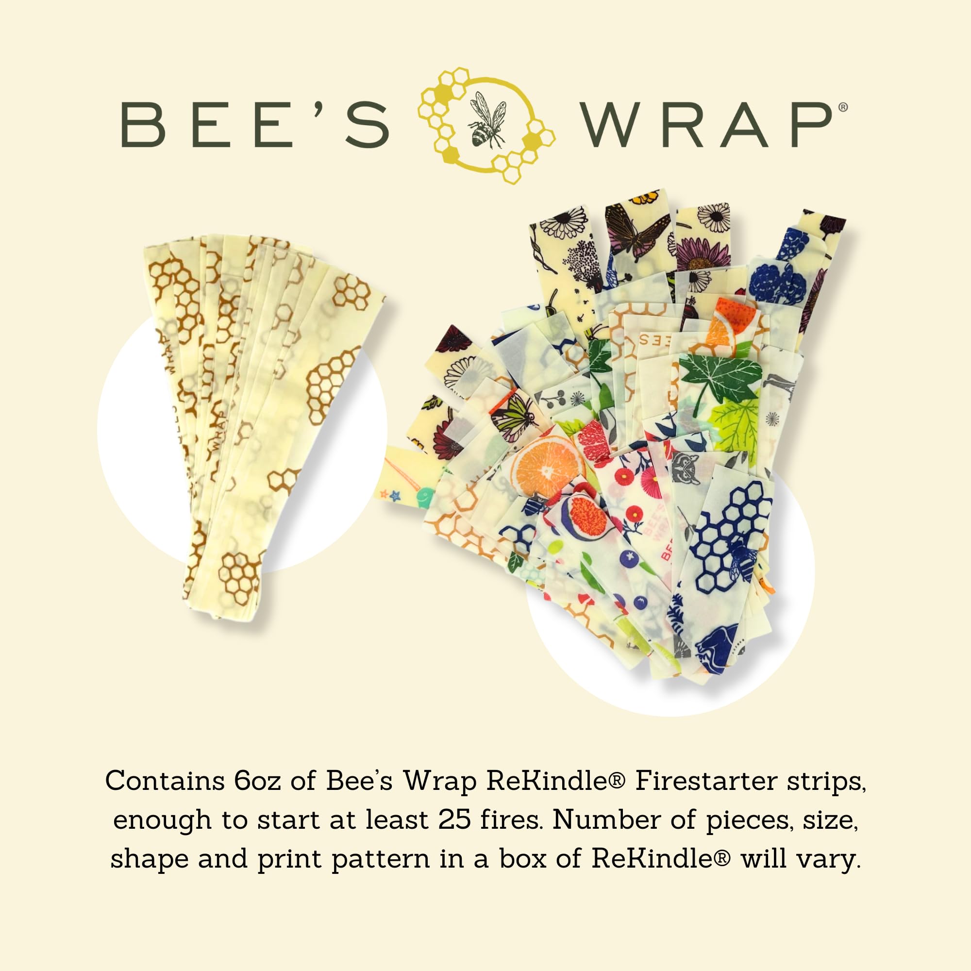 Bee's Wrap ReKindle Fire Starters, Made in the USA Natural Beeswax Fire Starters for Campfires, Waterproof Fire Starter Made From Beeswax Food Wraps, Safe for Indoor & Outdoor Use, 6oz Starts 25 Fires