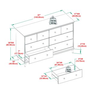 Walker Edison Modern 6-Drawer Solid Wood Dresser Bedroom Storage, 57 Inch, White