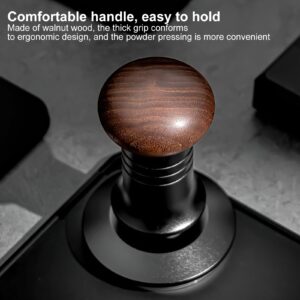 53mm Coffee Tamper, Espresso Tamper with Calibrated Spring Loaded, Constant 30lb Tamper Tool, Depth Adjustable, Stainless Steel Base Aluminum Handle and Walnut top Cover, Thread