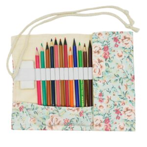 Maydahui 24/48/72 Slots Colored Pencil Roll Wraps Canvas Pencils Roll Holder Pencil Pouch Aesthetic Case Organizer Bag for Art Lovers Artist Drawing(Floral,72 Slots)