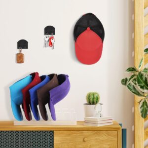 Flaegoye 2 Pack Hat Stand for Baseball Caps Display and Organizer, No Install Acrylic Hat Holder for 14 Baseball Caps, with 4 Pcs Adhesive Hat Hooks for Wall, Door, Closet, Bedroom