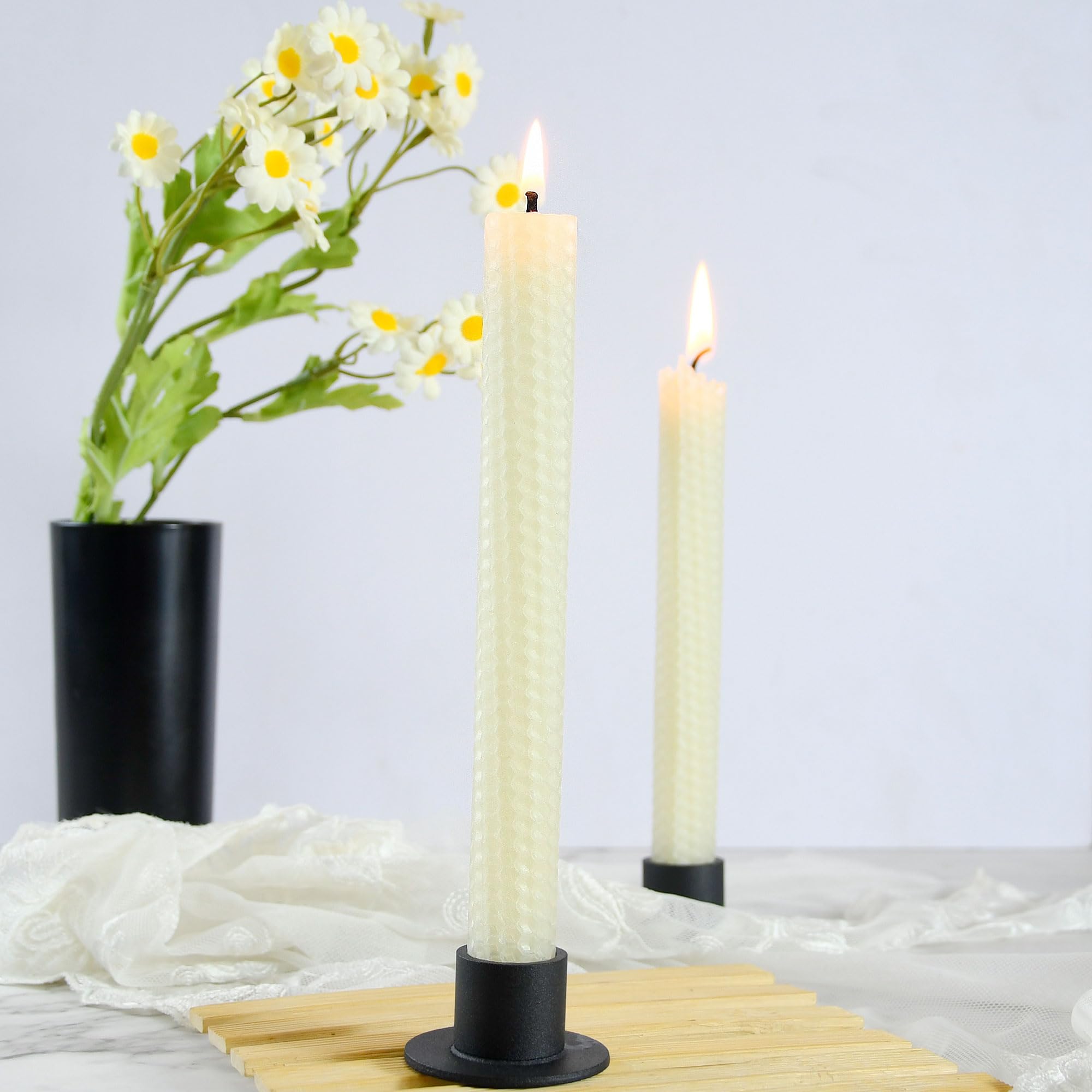 Honeycomb Beeswax Taper Candles 8 Inch, 6 Pack Hand-Rolled Pure Bees Wax Candlesticks - Dripless, Smokeless and Dripless - 5 Hours Long Burning Time for Home Decor Party Wedding