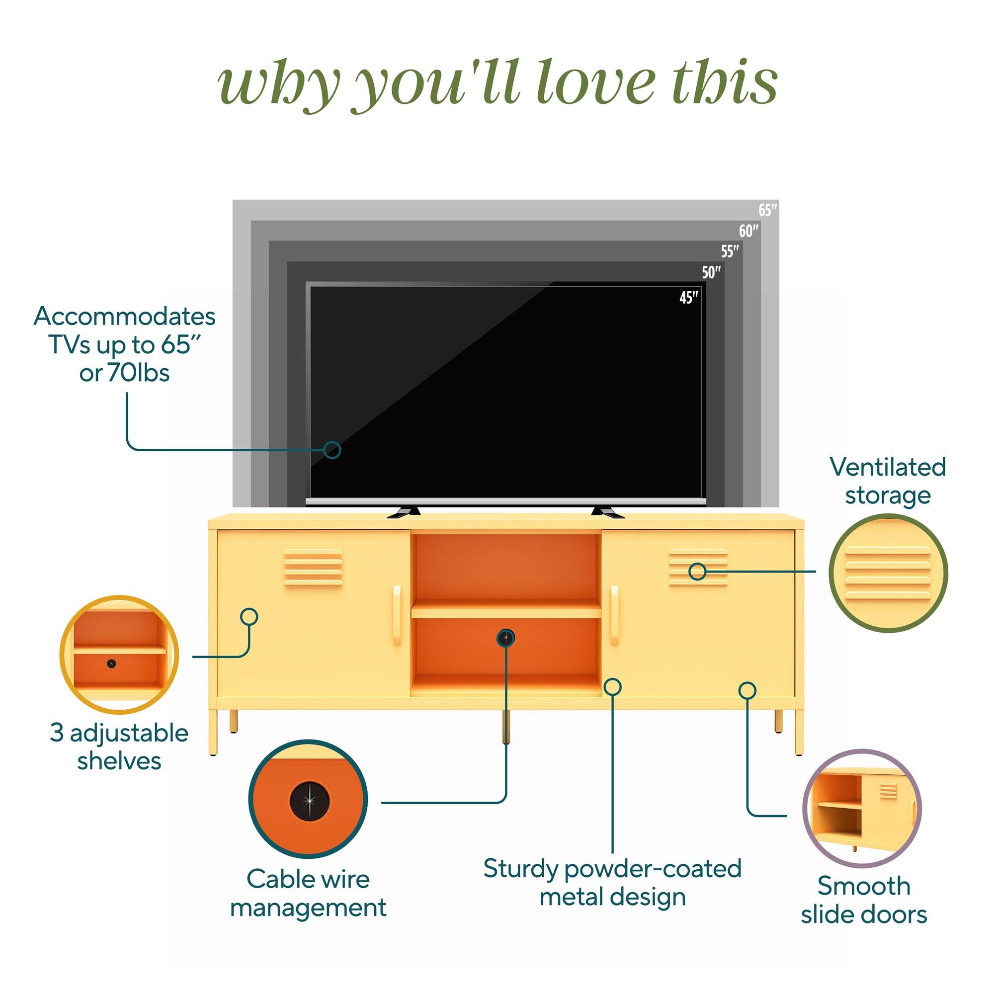 Novogratz Cache Metal Locker-Style TV Stand for TVs up to 65", Yellow