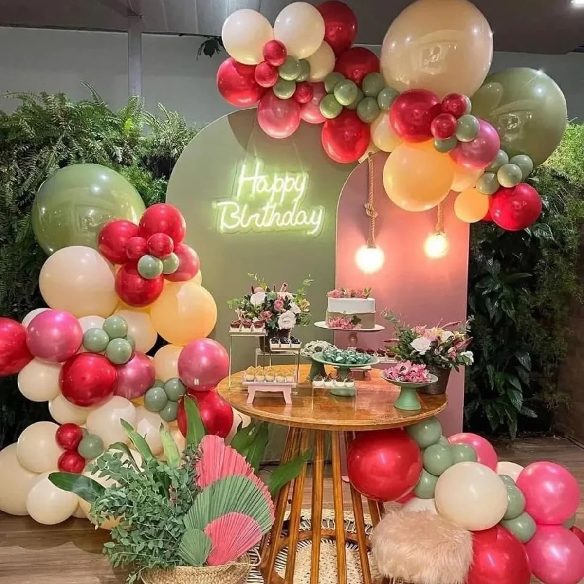 MEBAY Balloons Arch Kit, 146Pcs Matte Rose Red Tender Pink Macaron Green Yellow Latex Balloon Different Sizes 18 12 10 5 Inch for Birthday Baby Bridal Shower Wedding Party Backdrop Decorations