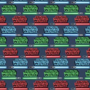 camelot fabrics s.wars logo & lightsabers cotton fabric 1 yard, 44 inches