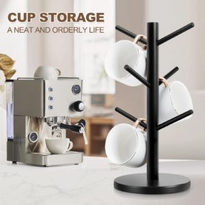 Fertoriy Mug Tree, Thicker Base Coffee Cup Holder for Countertop, Sturdy Wood Coffee Tree Mug Holder Stand with 6 Hooks, Non-Slip Mug Rack for Home Storage and Organizer, Coffee Mug Hanger