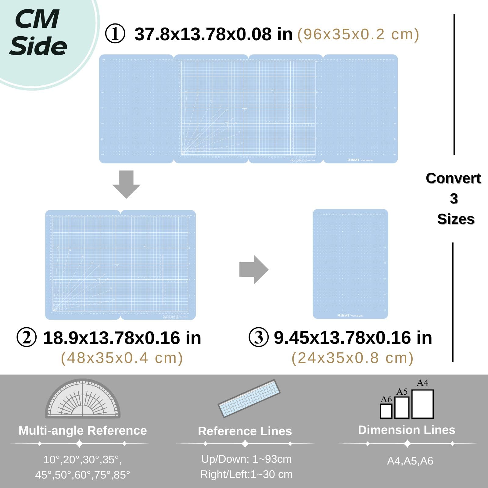 iMAT Flip Cutting Mat_M type, Self-healing, Foldable, Minimum Close to A4, Maximum 13.78'' x 37.8'', Double-sided Use, One Side: INCH, One Side: CM, Use in Crafts (Rose Pink)