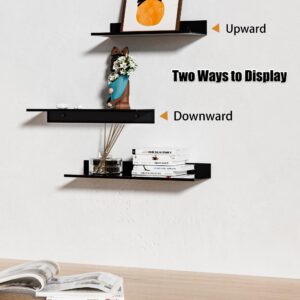 Wisfame Floating Shelves for Wall Set of 3, Black Metal Wall Shelves for Bathroom 11.8/13.8/15.7 in, Modern Small Adhesive Shelf for Living Room, Bedroom, Office, Kitchen