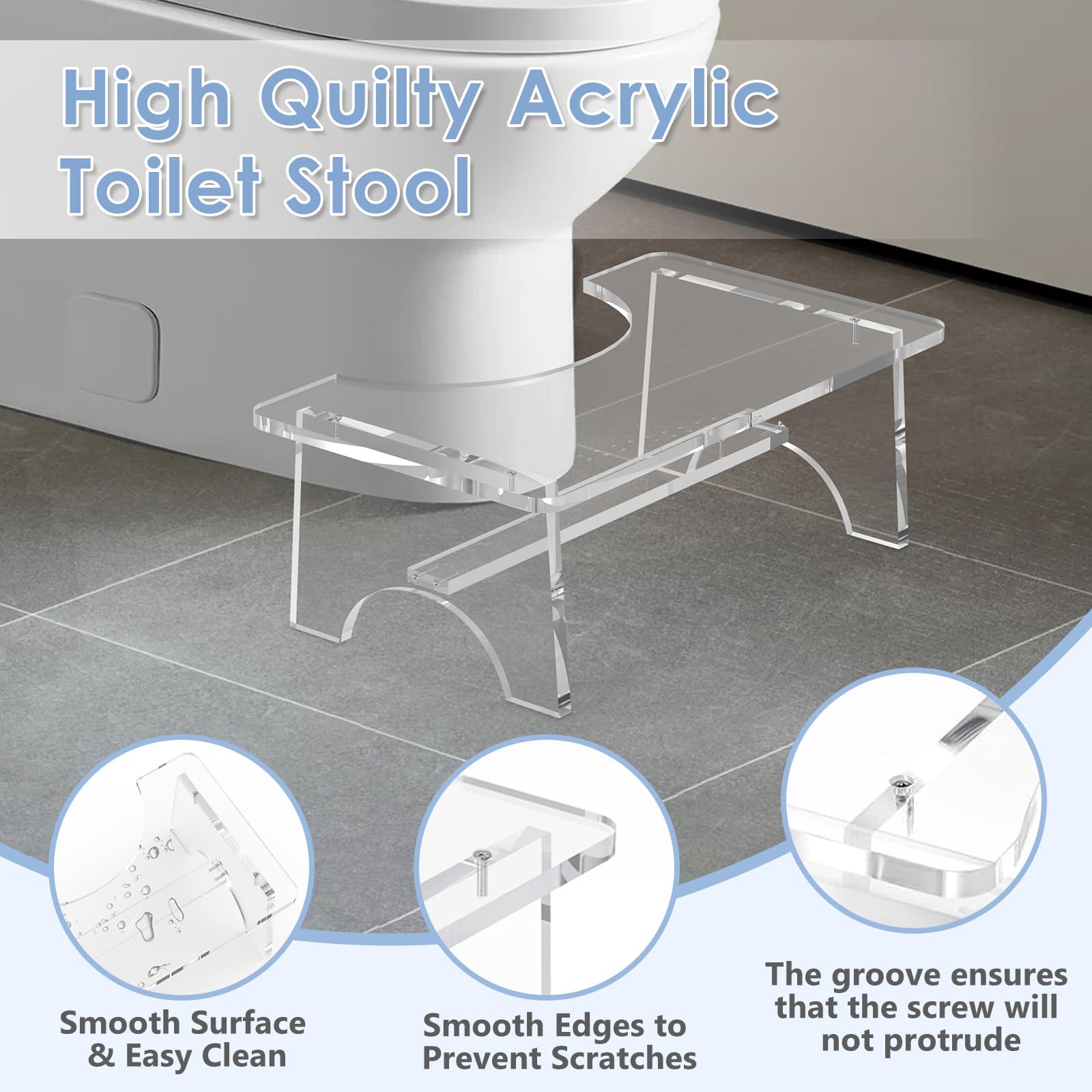 Acrylic Toilet Stool for Adults,7 Inch Poop Stool Potty Stool Clear Toilet Step Foot Stool for Bathroom Portable Easy Install for Women Men