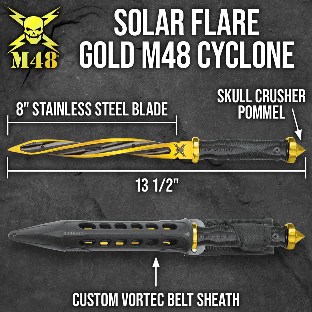 M48 Solar Flare Gold Spiral Knife | Patented Design | Cast Stainless Steel Blade | For Hunting and Survival | Unique Twist on Tactical Knives | Length 13.5"