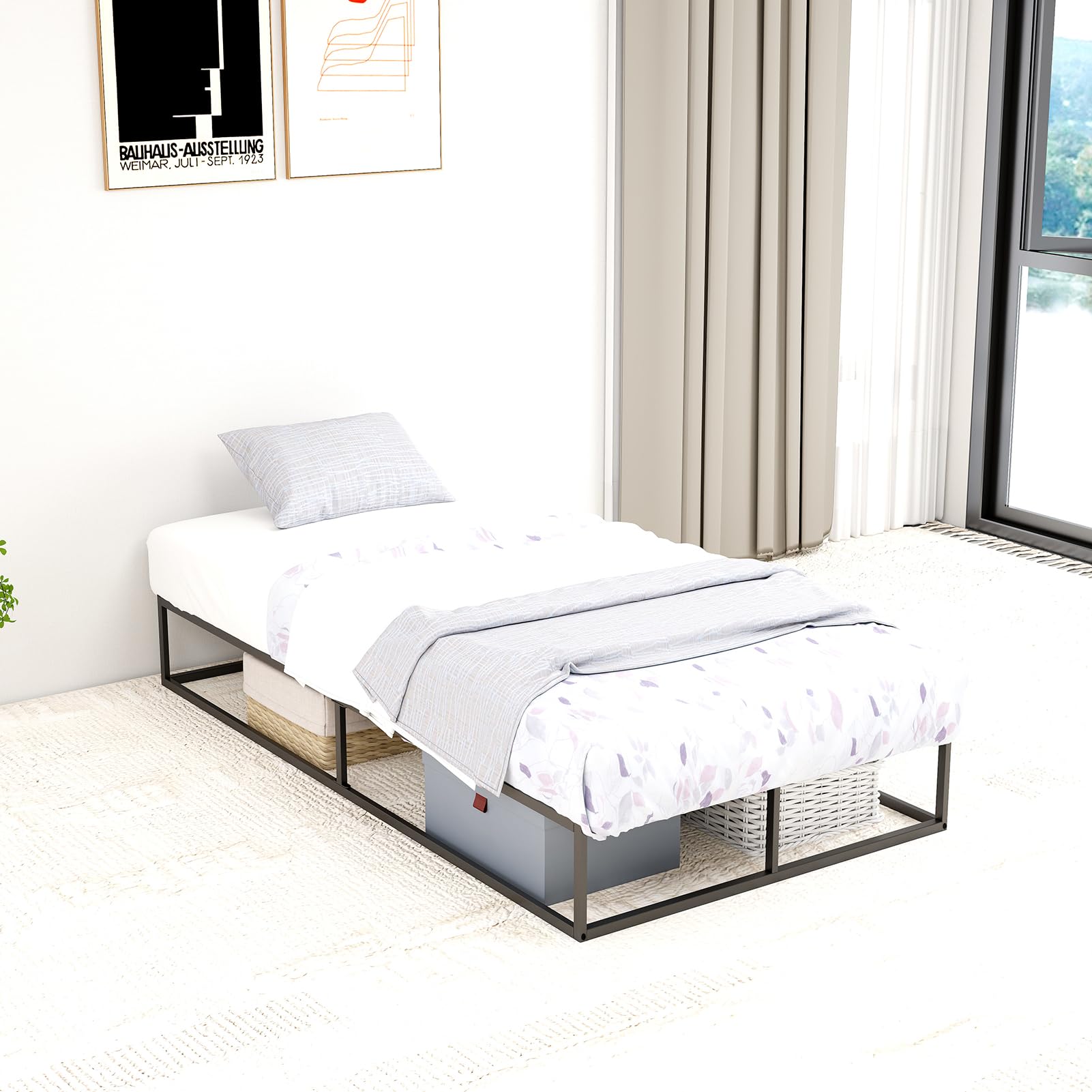 Mhjinuwet Twin Size Bed Frame, 10" Metal Platform with Wooden Slats, Easy Assembly, No Box Spring Needed