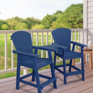 VSMKSJ Outdoor HDPE Adirondack Bar Stools, Tall Adirondack Chairs Set of 2, Navy Blue