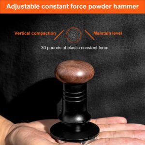 53mm Coffee Tamper, Espresso Tamper with Calibrated Spring Loaded, Constant 30lb Tamper Tool, Depth Adjustable, Stainless Steel Base Aluminum Handle and Walnut top Cover, Thread