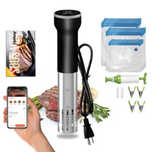 sous vide cooker wifi kit, cattleman cuisine sous vide machine, immersion circulators for suvee cooker kit with vacuum bags, vacuum pump, precision temperature timer, 1000w, noise-free, waterproof