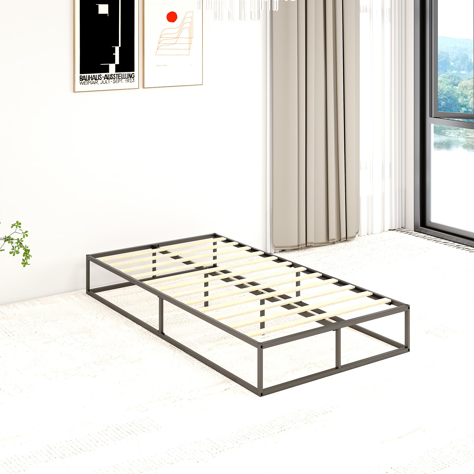 Mhjinuwet Twin Size Bed Frame, 10" Metal Platform with Wooden Slats, Easy Assembly, No Box Spring Needed