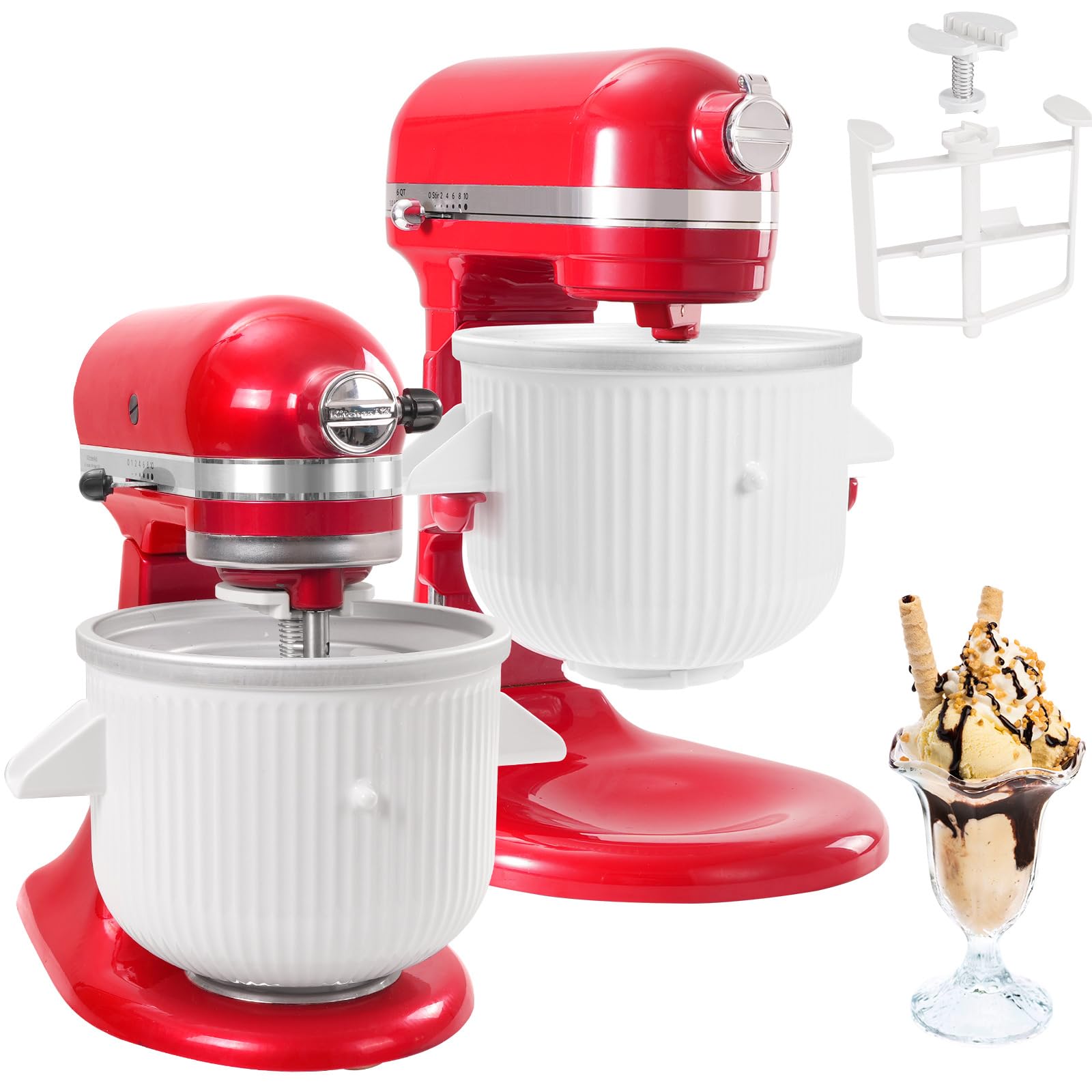 Ice Cream Maker Attachment for Kitchenaid Stand Mixer,Compatible with Kitchen Aid 4.5 Qt and Larger Mixer,2-Quart Frozen Yogurt - Ice Cream & Sorbet Gelato Maker