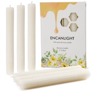 honeycomb beeswax taper candles 8 inch, 6 pack hand-rolled pure bees wax candlesticks - dripless, smokeless and dripless - 5 hours long burning time for home decor party wedding