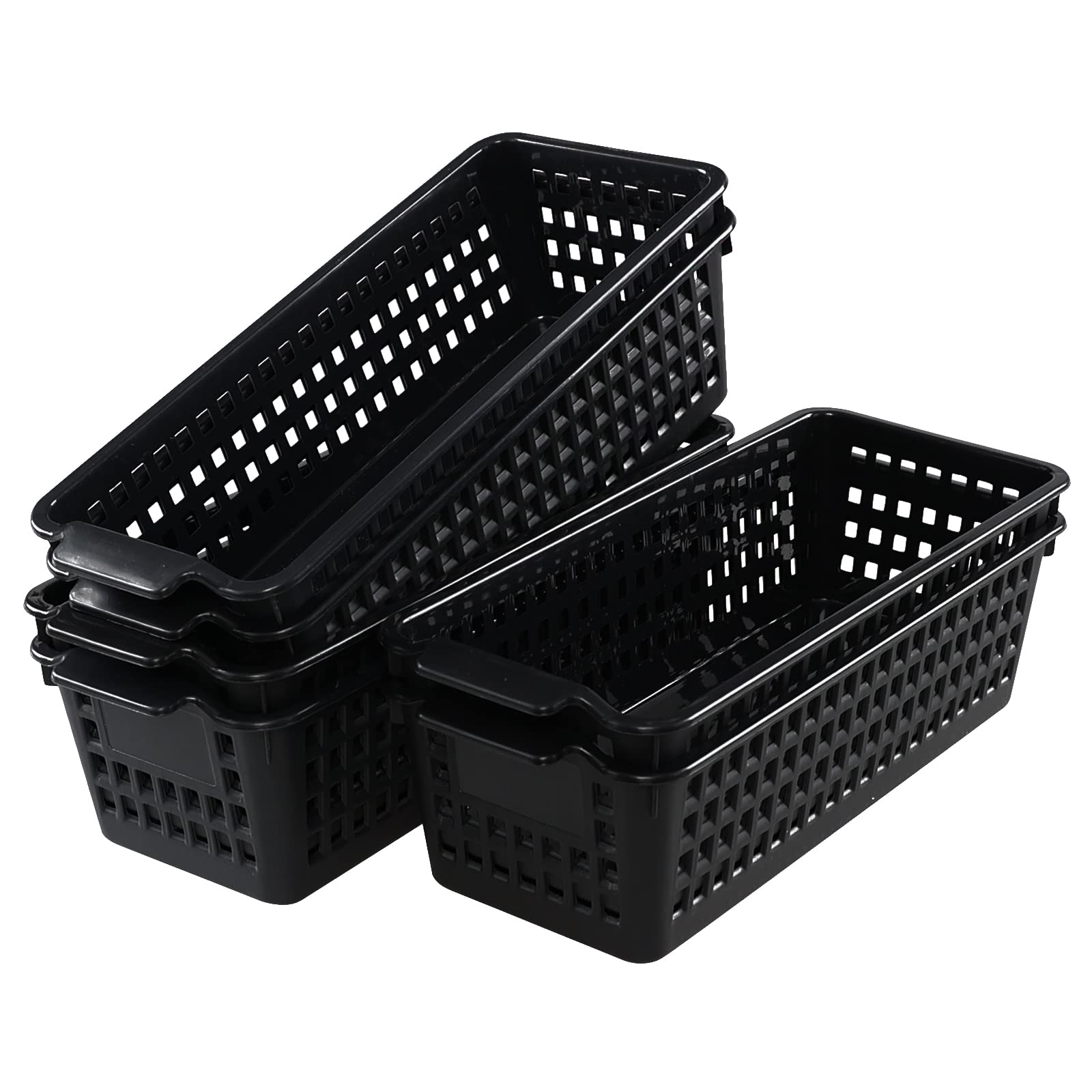 Idotry 6-Pack Slim Plastic Storage Trays Baskets, Black Small Storage Basket