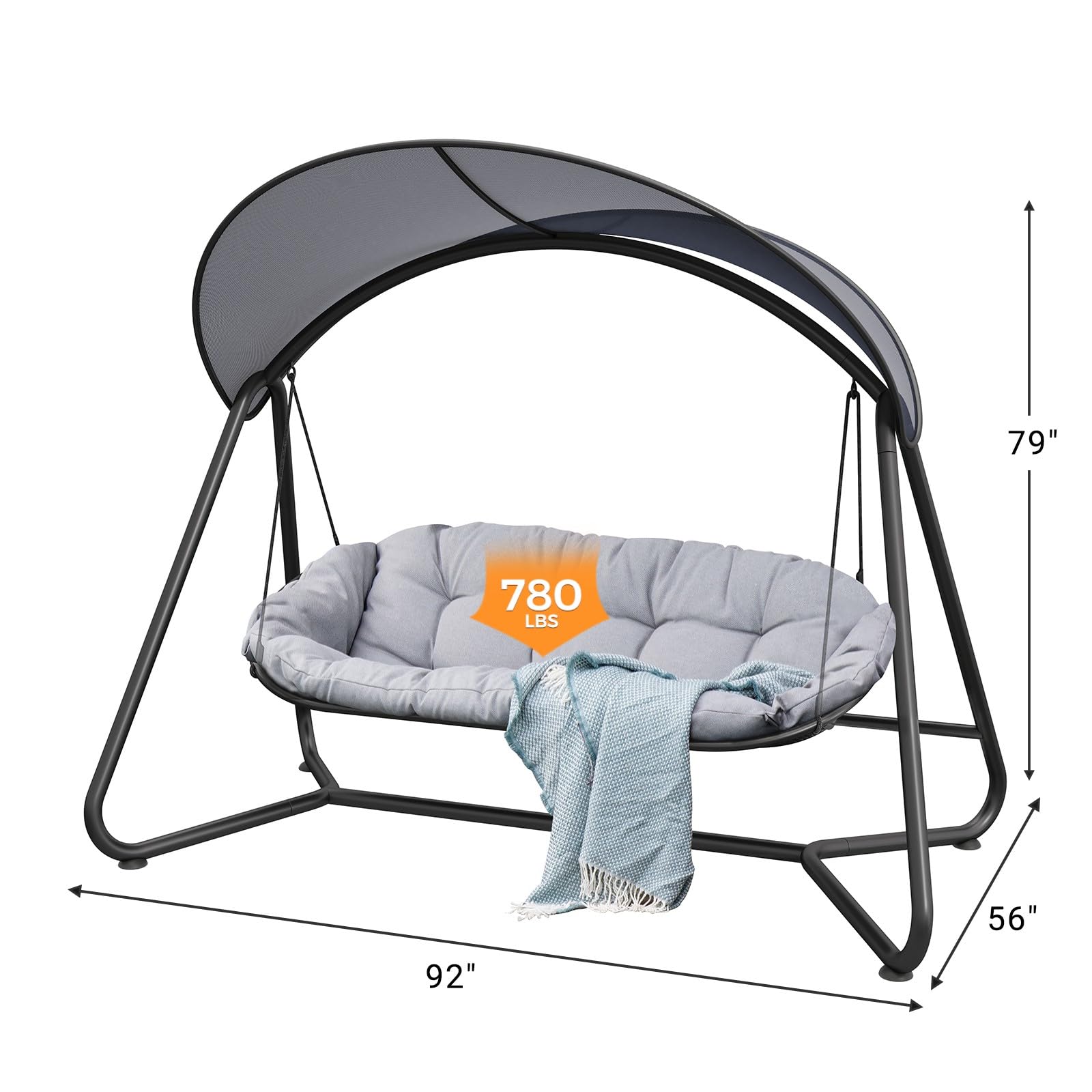 Grand patio Outdoor Patio Swing Chair 3-Person, 3-Seat Patio Swing Chair, Patio Lounge Chair Swing Set for Porch and Garden, Grey