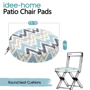 idee-home Outdoor Bistro Chair Cushions Set of 2, 15”x15”x 3” Thick Round Seat Cushions with Ties, Waterproof Round Patio Chair Cushions for Outdoor Furniture, Round Chair Pads for Garden