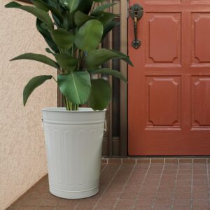 Plexon 13-Gallon Beige Galvanized Steel Round Trash Can with Lid