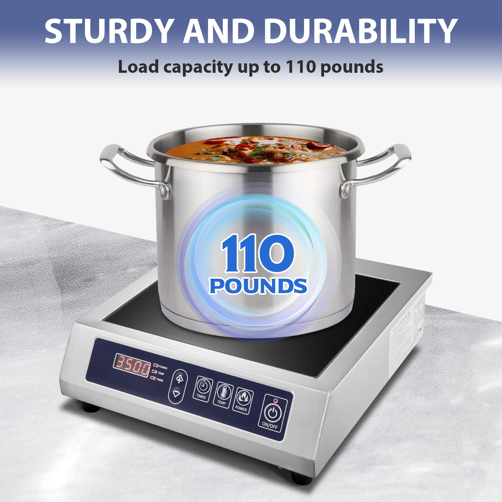 Commercial Induction Cooktop,3500W/ 240V Portable Electric Induction Countertop Burner with Stainless Steel Housing, Durable Commercial Induction Hot Plate for Hotel Restaurant School