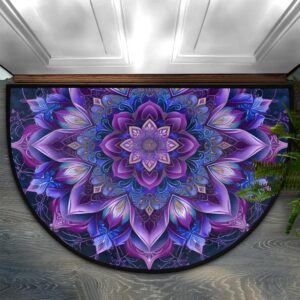 purple mandala half round door mat indoor entrance boho flower washable half circle area rugs non slip half moon rug semi circle bathroom rugs floor carpet for kithen bedroom fireplace decor