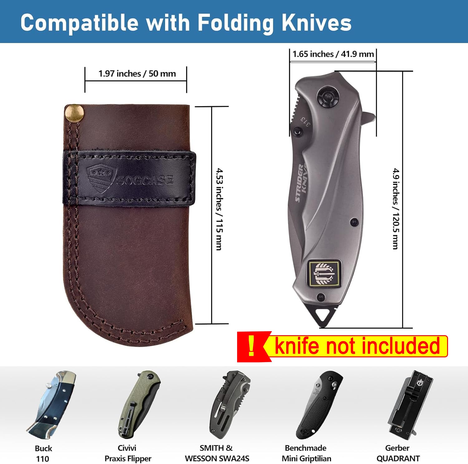 SOGCASE Leather Knife Sheath Belt Series - Durable, Well Made, Nice Leather, Easy and Quick Access to the Knife, Suitable for Most Folding Knives, Darkbrown