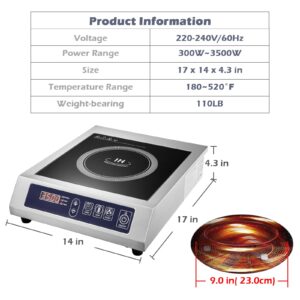 Commercial Induction Cooktop,3500W/ 240V Portable Electric Induction Countertop Burner with Stainless Steel Housing, Durable Commercial Induction Hot Plate for Hotel Restaurant School