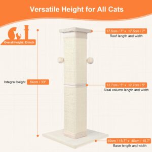 SOCATER Cat Scratching Post 33 Inch Nature Sisal Cat Scratch Post for Indoor Cats, Large Cat Scratcher Protect Your Furniture, for All Breeds