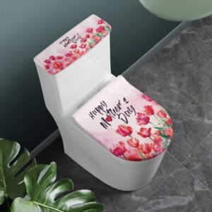 Gzzxiailg Happy Mothers Day Bathroom Toilet Lid Cover Fit for Standard Oblong Round Elongated Bath Room Bowl Lids Soft Dust Cover Decorations Stretchable Scratches-Proof