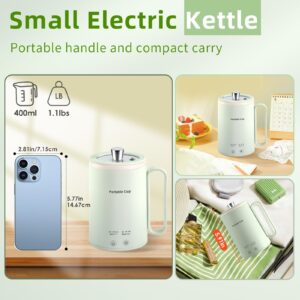 JANHESTY Small Portable Electric Kettle: 400ml Mini Hot Water Boiler Heater, 300W Travel Tea Coffee Kettle, Personal Health Stew Pot with Temperature Control, Timer, Keep Warm & Boil Dry Protection