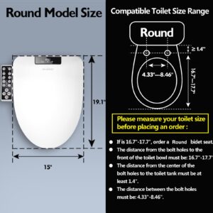 WLJBIDET Round Bidet Toilet Seat,Electronic Heated Smart Toilet Seat with Unlimited Heated Water and Warm Air Dryer,Adjustable Temperature,Self-Cleaning Stainless Steel Nozzle,Side Panel Control